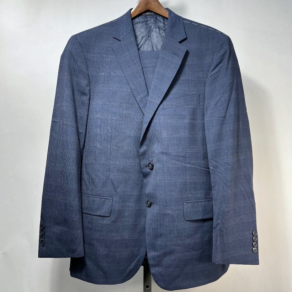NWT 2 Pc 44R WALTER MORTON Men's Blue Plaid Worsted Wool Blend Suit USA